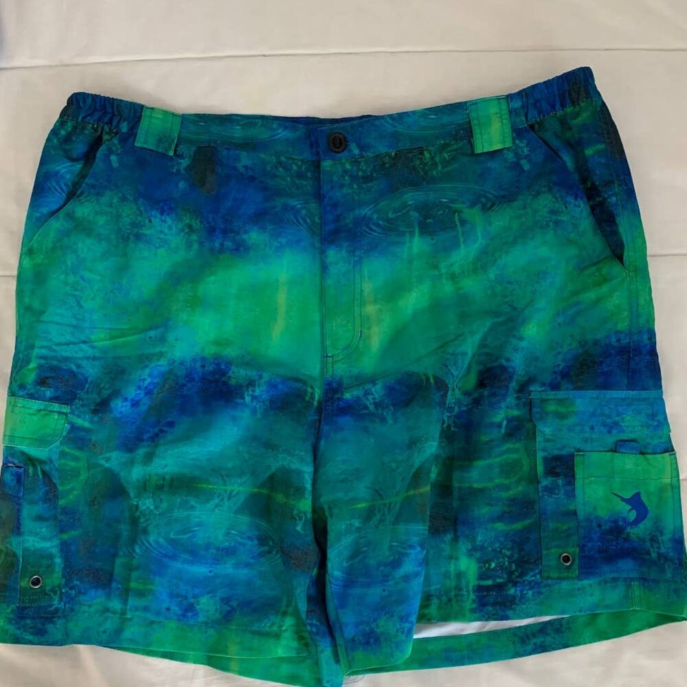 Reel Legends Fishing Green/Blue abstract print swim shorts - 2XL